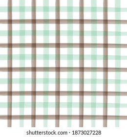 Brown Coffee And Mint Green Watercolor Checkered Pattern.