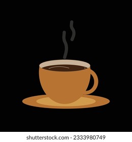 brown coffee mug with saucer vector illustration.flat design with black background.