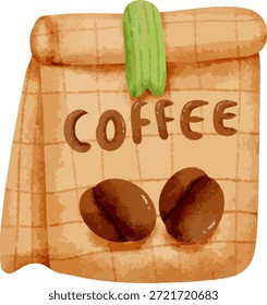 Saco de embalagem de café marrom com vetor de feijão Clipart Illustration