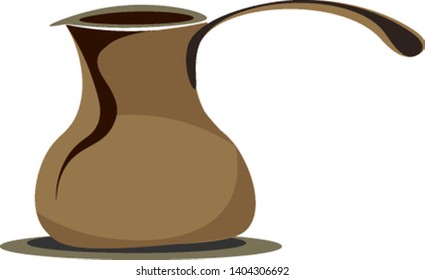 A brown coffee pot with handle, vector, color drawing or illustration. 