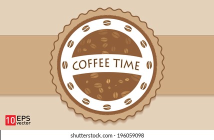 Brown coffee time label or badge vector 