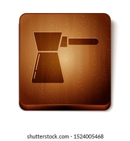 Brown Coffee turk icon isolated on white background. Wooden square button. Vector Illustration
