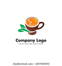Brown Coffee Vector Logo Template. Green Herbal