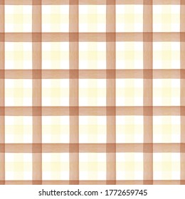 Brown Coffee Watercolor Checkered Pattern. 