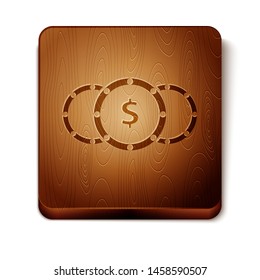 Brown Coin money with dollar symbol icon isolated on white background. Banking currency sign. Cash symbol. Wooden square button. Vector Illustration