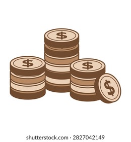 Brown coins stacked with dollar signs, financial concept, money and currency illustration