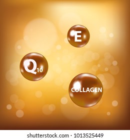 Brown collagen vitamin bubble vector illustration