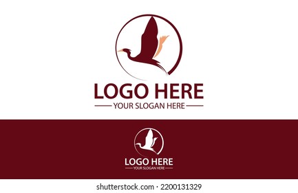 Brown Color Abstract Circle Flying Stork Logo Design