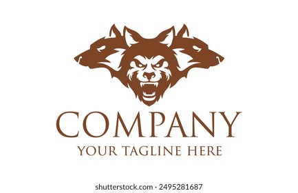 Brown Color Angry Cerberus Head Logo Design