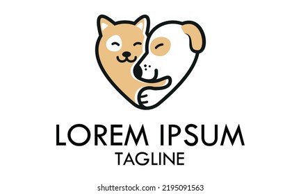 Brown Color Color Animal cat and Dog with Love Logo Design