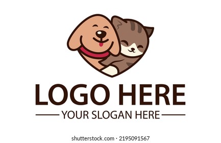 Brown Color Color Animal cat and Dog with Love Logo Design