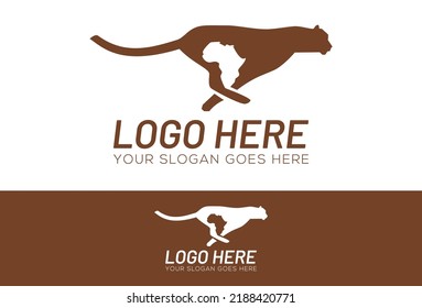 Brown Color Animal Cheetah Run with Negative Space Africa Logo Design