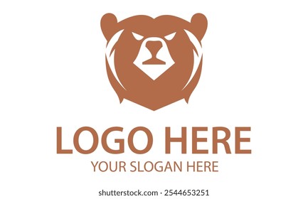 Design de logotipo de cabeça de desenhos animados de urso de cor marrom