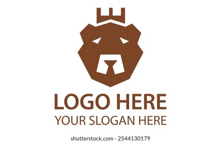 Brown Color Bear Head with Crown Logo Design