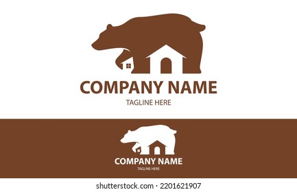 Brown Color Bear Negative Orange House Logo Design