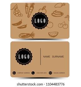 Brown color. business card design doodle concept. Vegetables and fruits. 