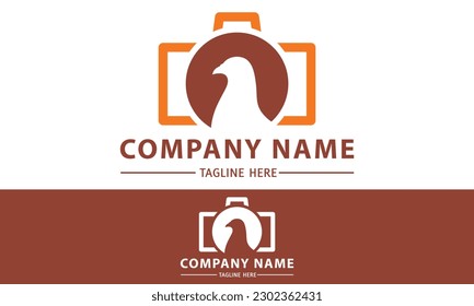 Brown Color Camera Beautiful Bird Logo Design