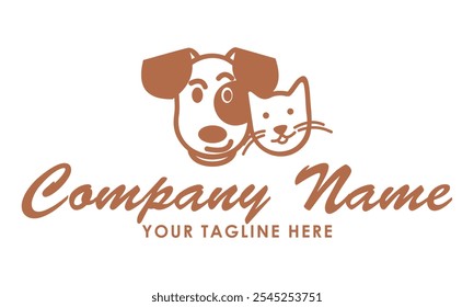 Design de logotipo de cabeça de gato e cão de cor marrom