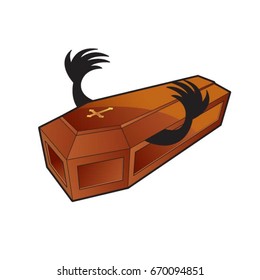 brown color coffin with silhouette hands-vector drawing