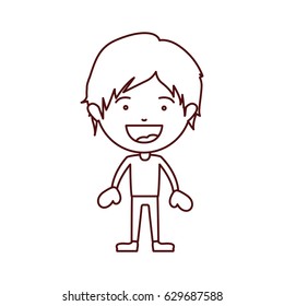 brown color contour of smiling boy standing with short hair and informal clothes vector illustration