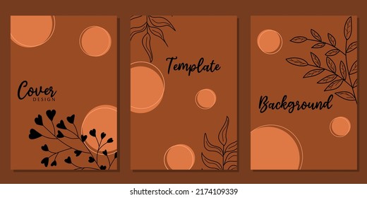 brown color cover template set. Abstract background design with hand drawn floral elements and circle shapes. for presentations, brochures, catalogs