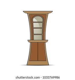 brown color curved showcase with glass vector cartoon
