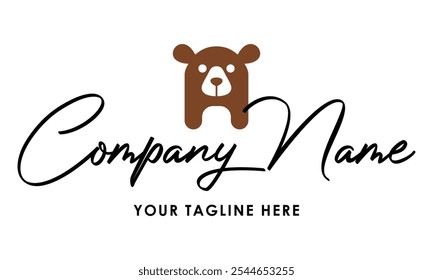 Cor marrom bonito desenho animado urso letra inicial A Logo Design