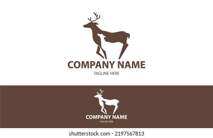 Brown Color Cute Deer Couple Logo Design
