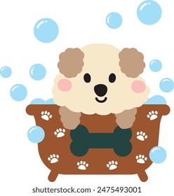 brown color dog in bath tub cute cartoon