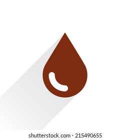 Brown color drop icon with gray long shadow on white background. Chocolate sign in simple, solid, plain, flat style. This vector illustration graphic web design graphic element saved in 8 eps