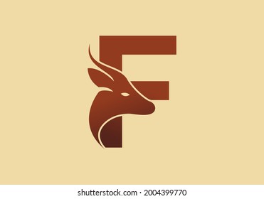 Brown color of F initial letter with deer head design