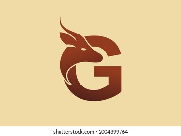 Brown color of G initial letter with deer head design