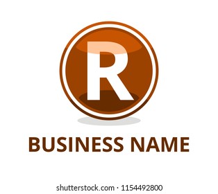 brown color glasses circle button web logo graphic design with modern clean style for any professional company with initial type letter r on it