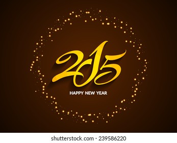 Brown color glittering background design of happy new year 2015.