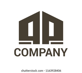 brown color house building architecture construction shape geometric mark logo concept design illustration for premium corporate construction industry