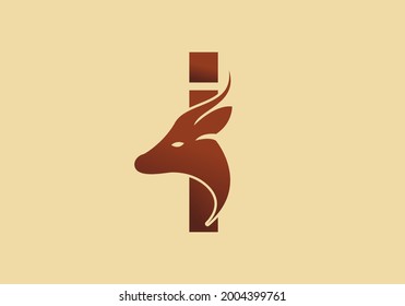 Brown color of I initial letter with deer head design