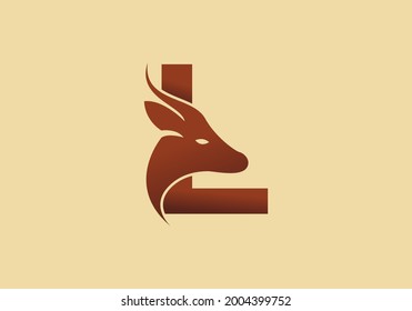 Brown color of L initial letter with deer head design