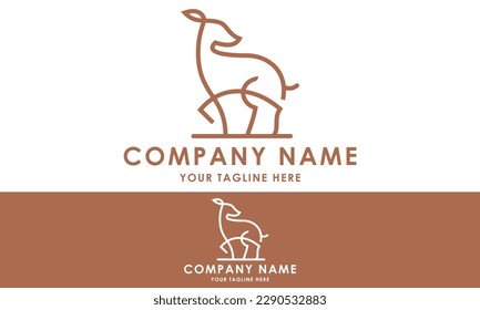 Brown Color Line Art Animal Deer Logo Design