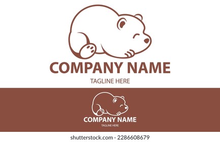 Brown Color Line Art Cartoon Baby Polar Bear Logo Design
