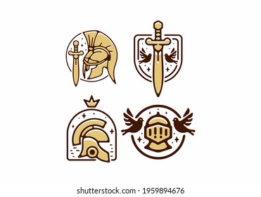 Brown color of line art warrior badge collection design