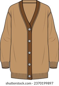 
BROWN COLOR LOOSE FIT WOMEN MEN UNISEX BUTTONED CARDIGAN DRAWING