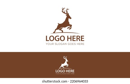 Brown Color Mighty Deer Horn Head Logo Design