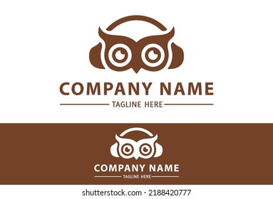 Brown Color Monochrome Owl Head Logo Design