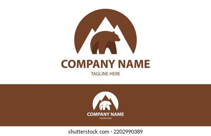 Brown Color Mountain Circle With Bear Logo Design