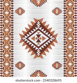 Cor castanha Navajo tribal vetor padrão sem emenda. Ornamento nativo americano. Estilo de decoração étnica Sou. Ornamento geométrico boho. Padrão sem emenda do vetor. Cobertor mexicano, tapete. Ilustração de tapete tecido.