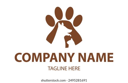 Brown Color Negative Space Cat and Dog Foot Print Logo Design