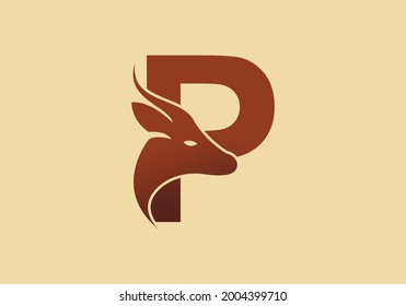 Brown color of P initial letter with deer head design