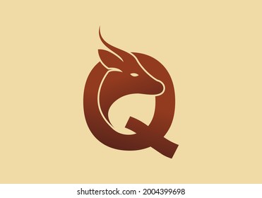 Brown color of Q initial letter with deer head design
