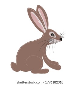 Brown color rabbit in cartoon style. Drawing isolated on a white background. Stock vector illustration.