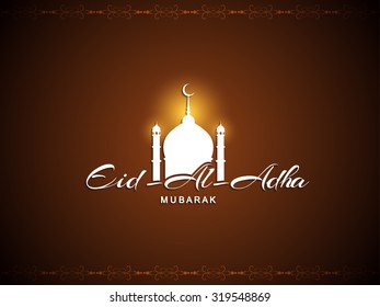 Brown color religious Eid Al Adha mubarak vector card design.